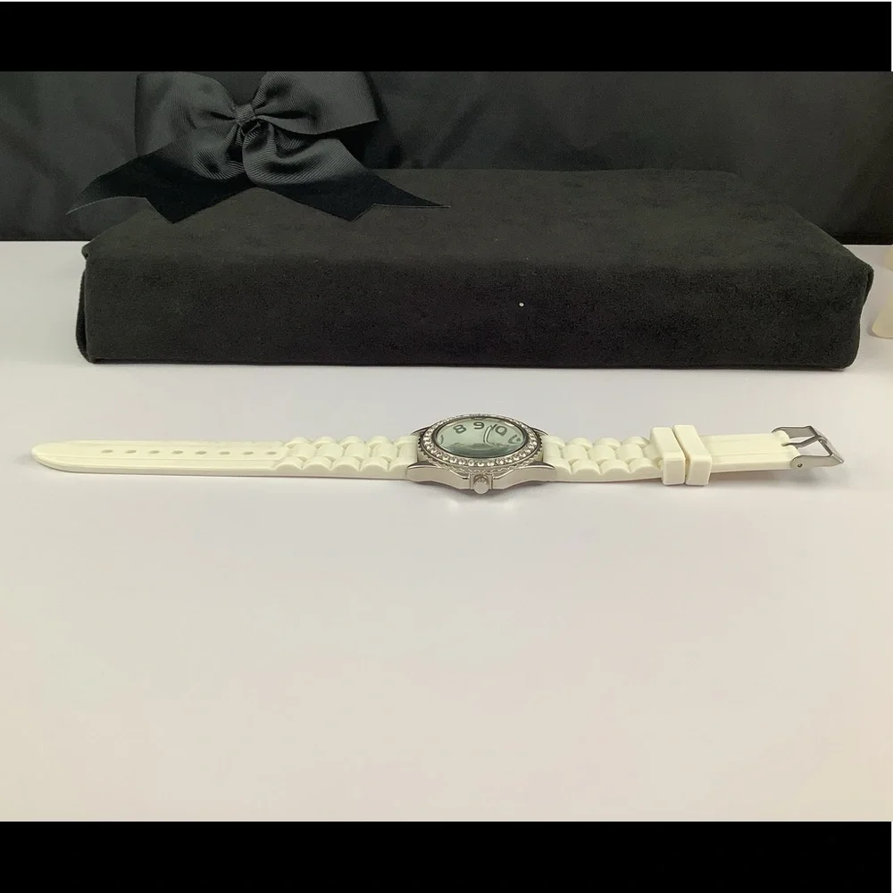 Accutime White Rhinestone Silicone Quartz Watch - Picture 9 of 14
